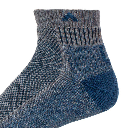 Cool-Lite Hiker Quarter Midweight Sock - Majolica Blue heel and toe perspective - made in The USA Wigwam Socks